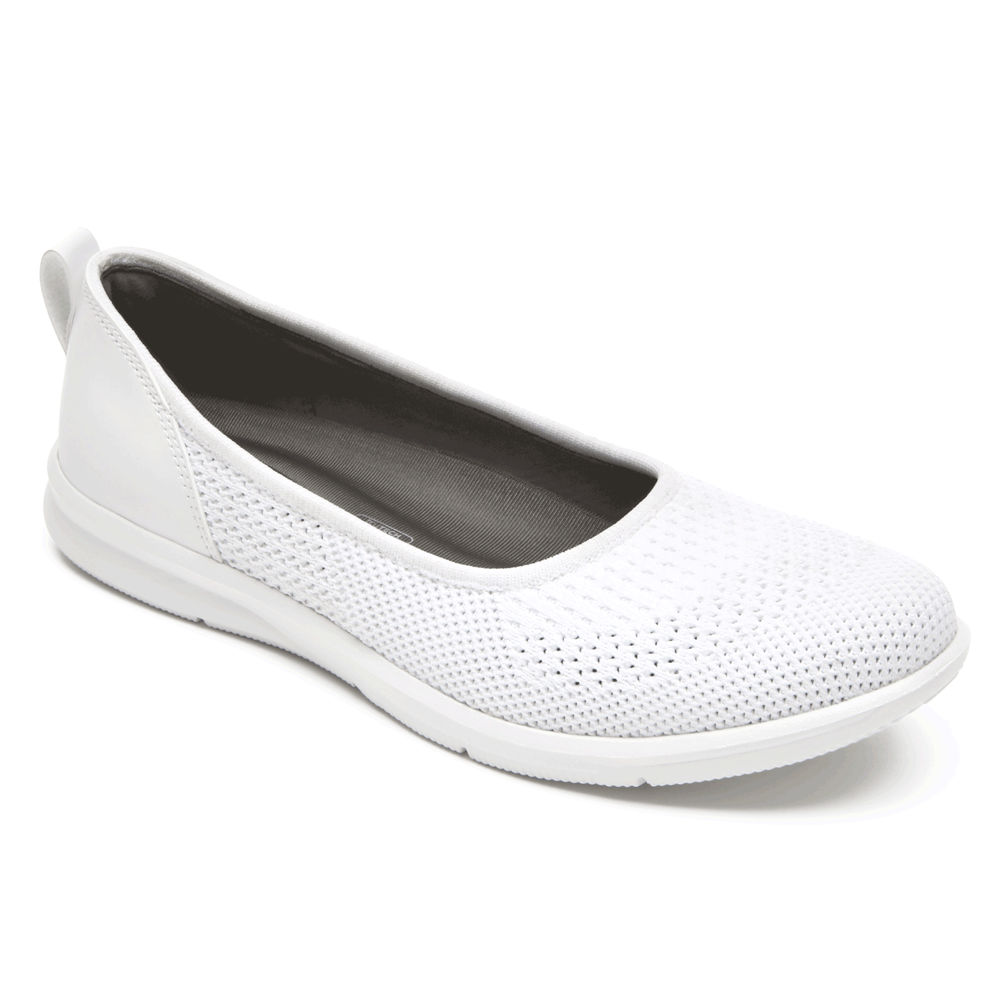 Sapato Vela Rockport Mulher Branco - Ayva Washable Knit Ballet - 06548ROWS